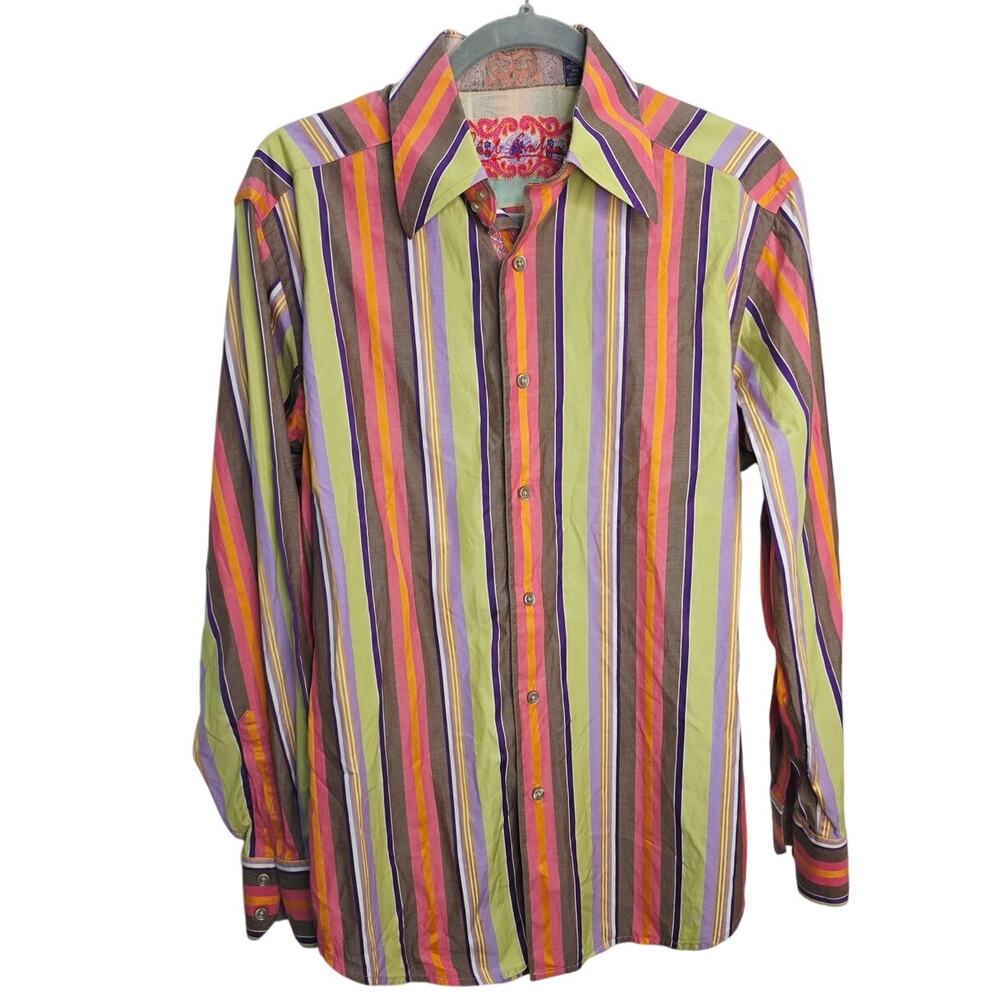 Robert Graham Mens Medium Button Down Shirt Multicolor Striped Long Sleeve